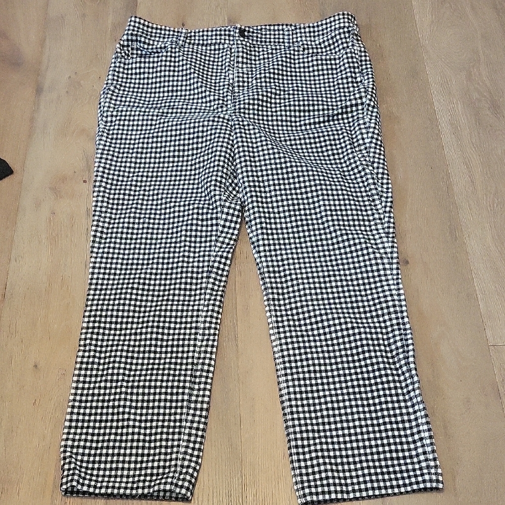 Talbots Black And White Plaid Pants High Waist Straight Leg Plus Size 16